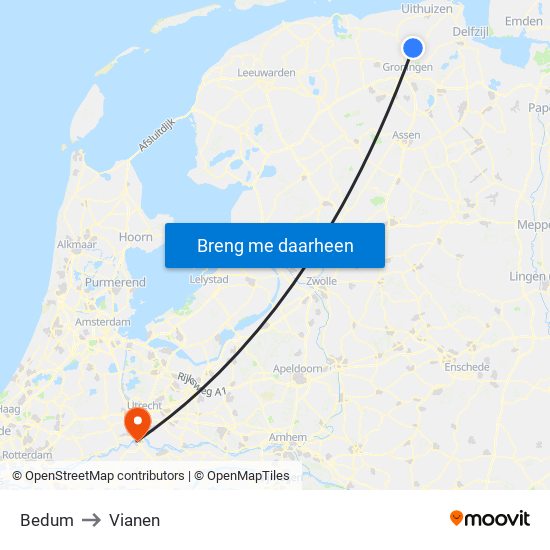 Bedum to Vianen map