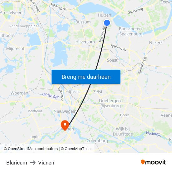 Blaricum to Vianen map