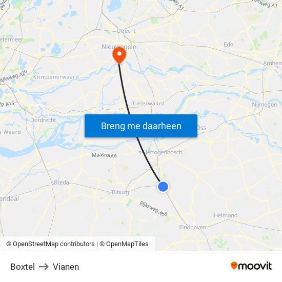 Boxtel to Vianen map