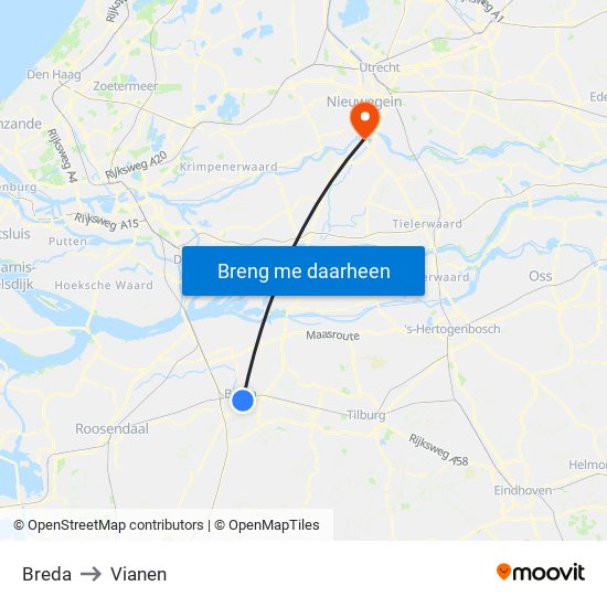 Breda to Vianen map