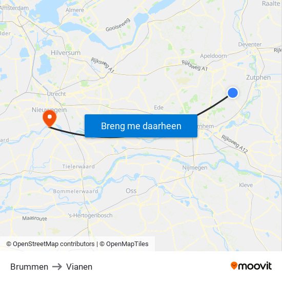 Brummen to Vianen map