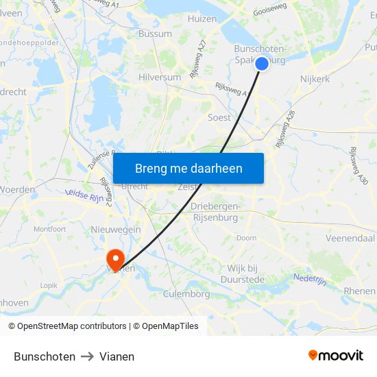 Bunschoten to Vianen map