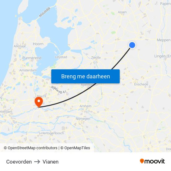 Coevorden to Vianen map