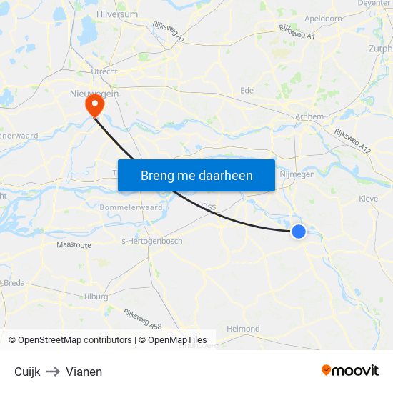 Cuijk to Vianen map