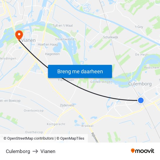 Culemborg to Vianen map