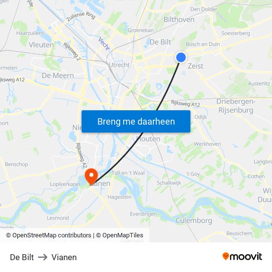 De Bilt to Vianen map