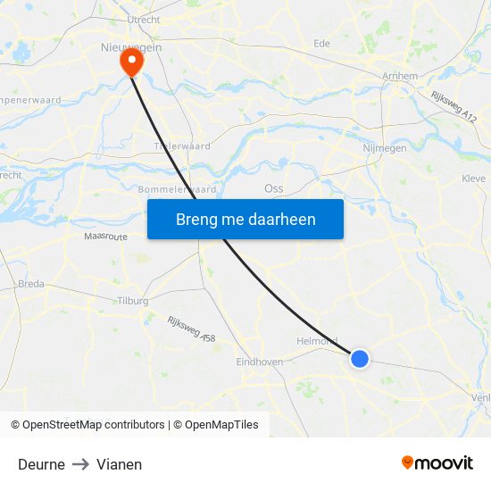 Deurne to Vianen map