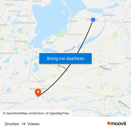 Dronten to Vianen map