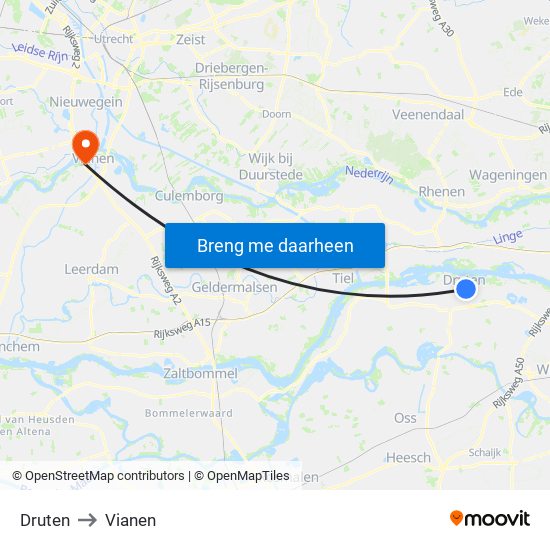 Druten to Vianen map