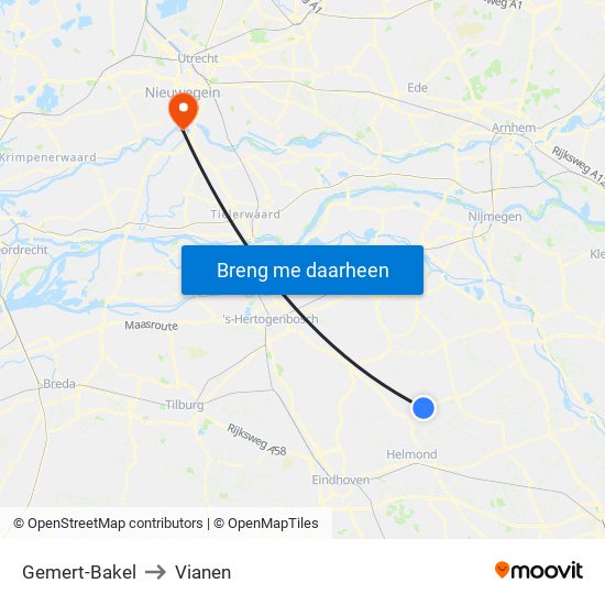 Gemert-Bakel to Vianen map