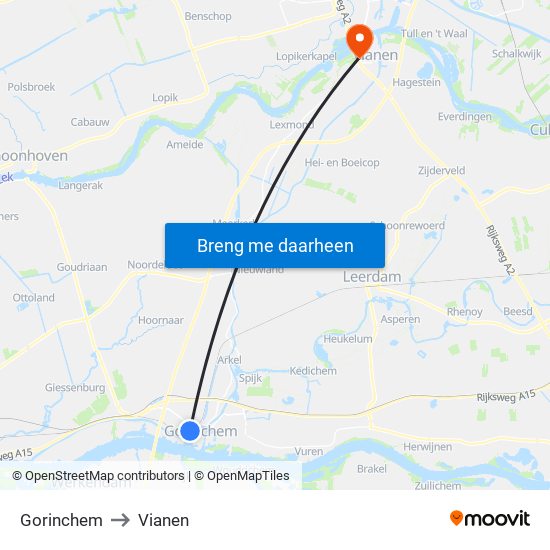 Gorinchem to Vianen map