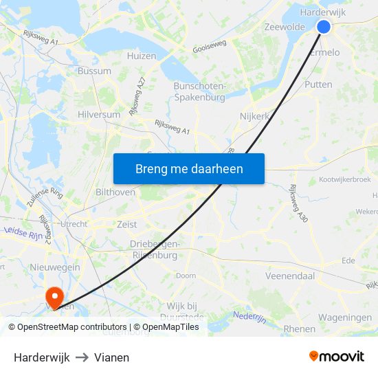 Harderwijk to Vianen map