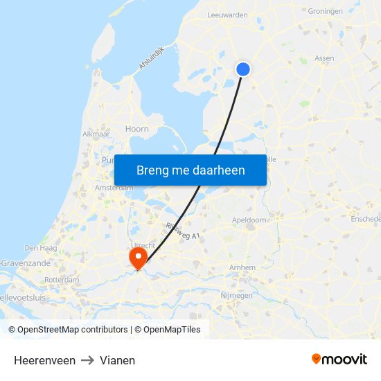 Heerenveen to Vianen map