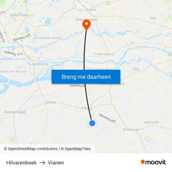 Hilvarenbeek to Vianen map