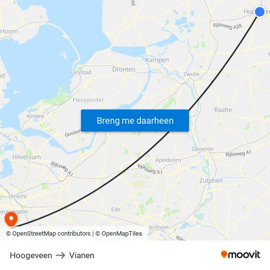 Hoogeveen to Vianen map