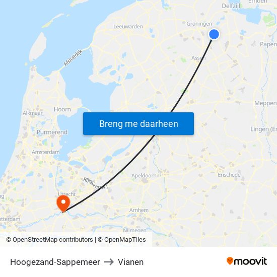 Hoogezand-Sappemeer to Vianen map