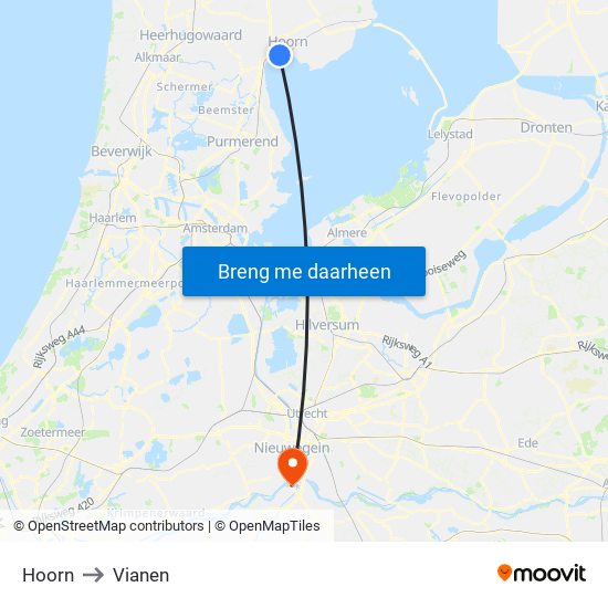 Hoorn to Vianen map