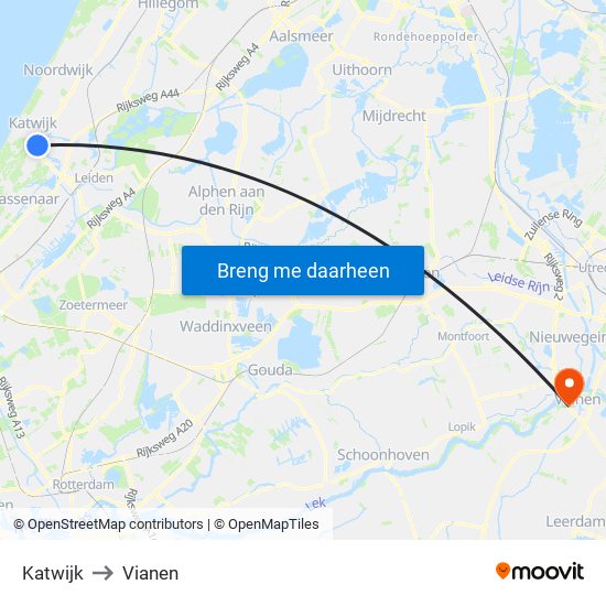Katwijk to Vianen map