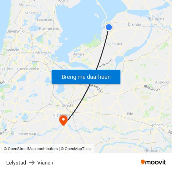 Lelystad to Vianen map