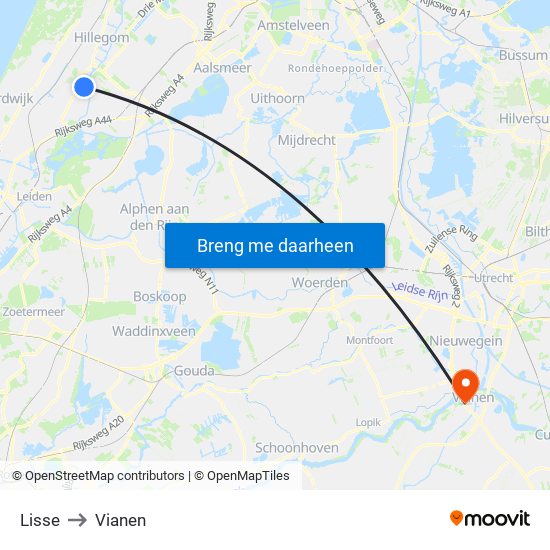 Lisse to Vianen map