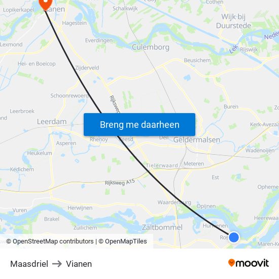 Maasdriel to Vianen map