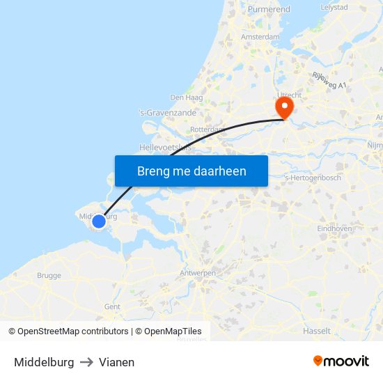 Middelburg to Vianen map