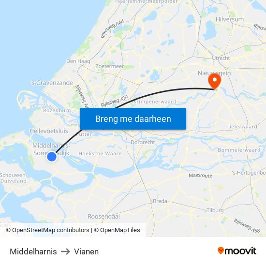 Middelharnis to Vianen map