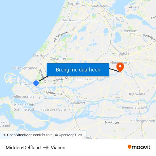 Midden-Delfland to Vianen map