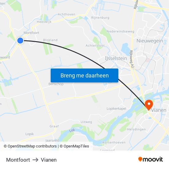 Montfoort to Vianen map