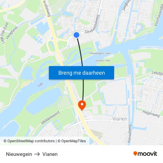 Nieuwegein to Vianen map