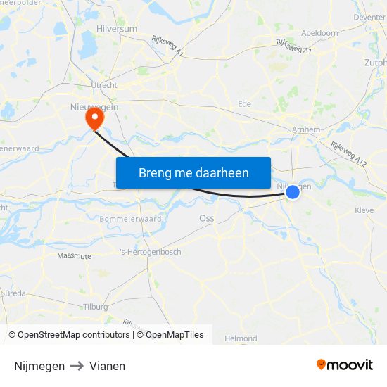 Nijmegen to Vianen map