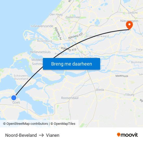 Noord-Beveland to Vianen map