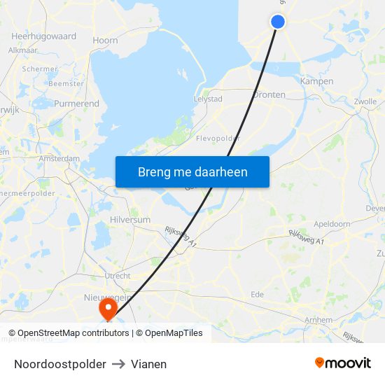 Noordoostpolder to Vianen map