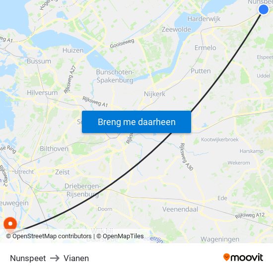 Nunspeet to Vianen map