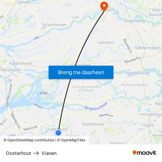 Oosterhout to Vianen map