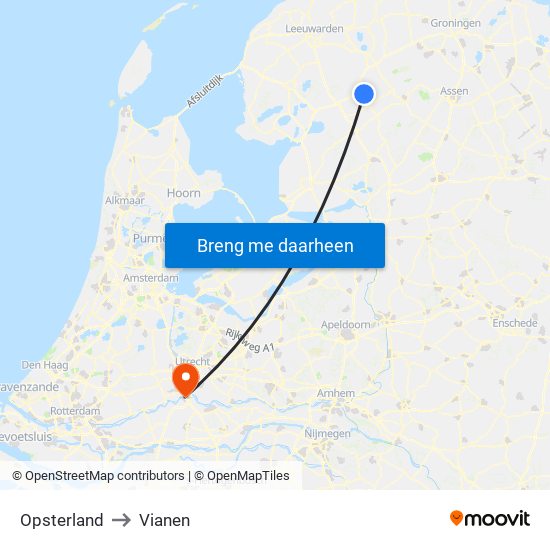 Opsterland to Vianen map