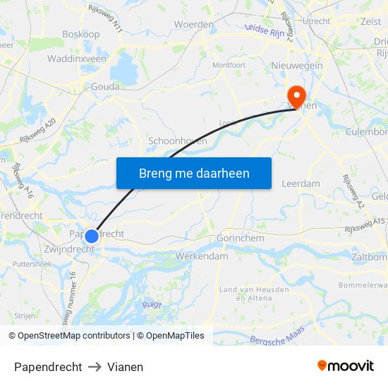 Papendrecht to Vianen map