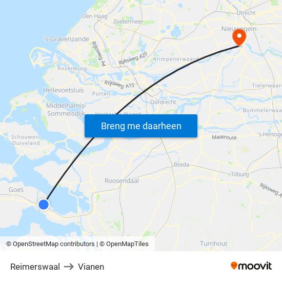 Reimerswaal to Vianen map