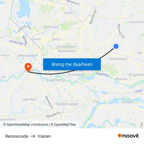 Renswoude to Vianen map