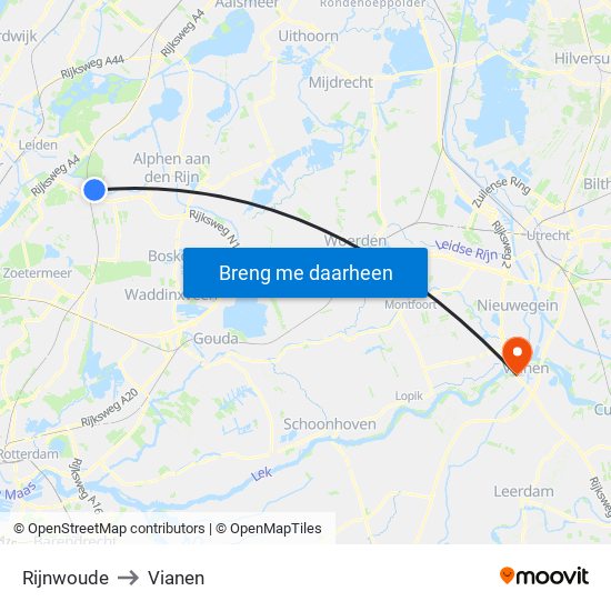 Rijnwoude to Vianen map