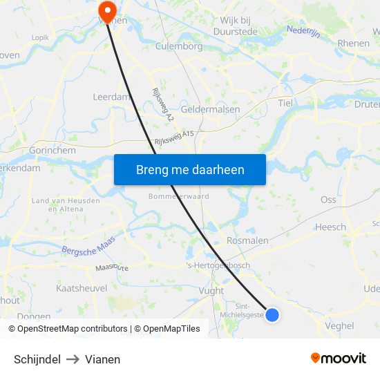 Schijndel to Vianen map