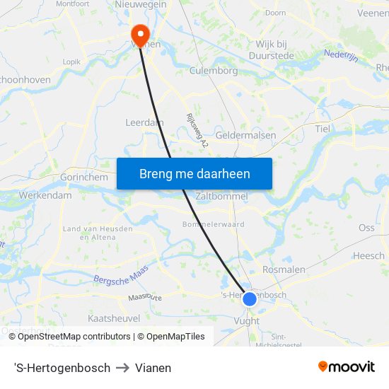 'S-Hertogenbosch to Vianen map