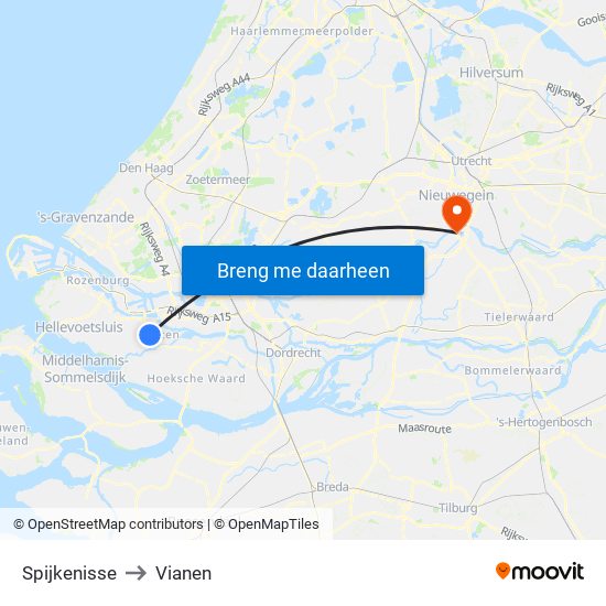 Spijkenisse to Vianen map