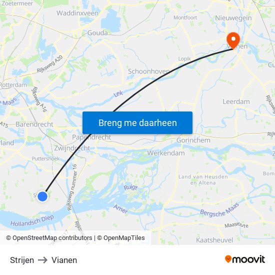 Strijen to Vianen map