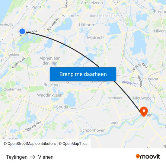 Teylingen to Vianen map