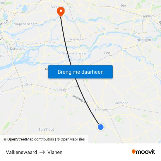 Valkenswaard to Vianen map