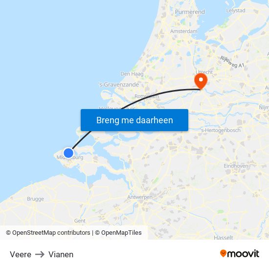 Veere to Vianen map