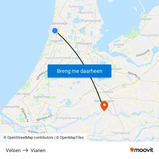 Velsen to Vianen map