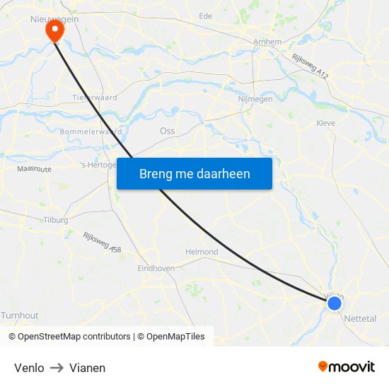 Venlo to Vianen map