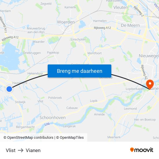 Vlist to Vianen map